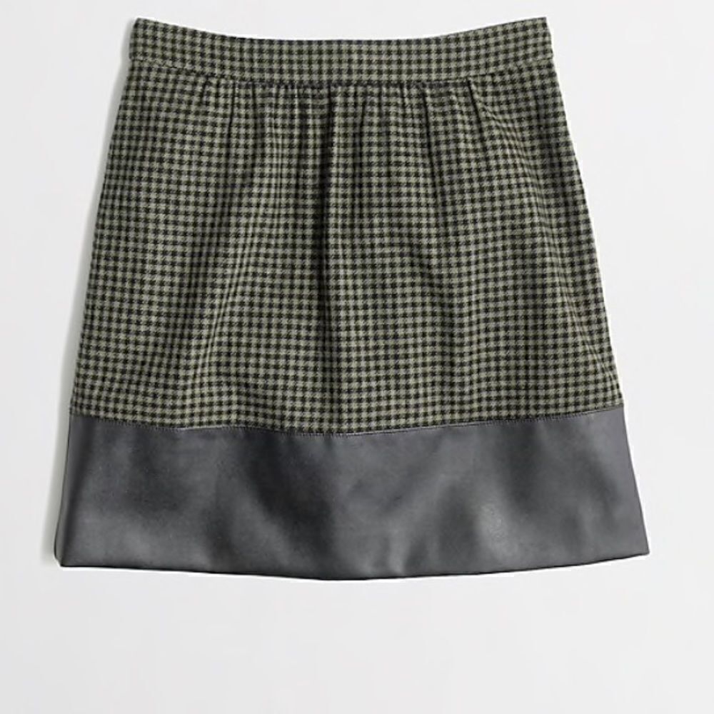 J. Crew wool blend leather-trim houndstooth skirt 10